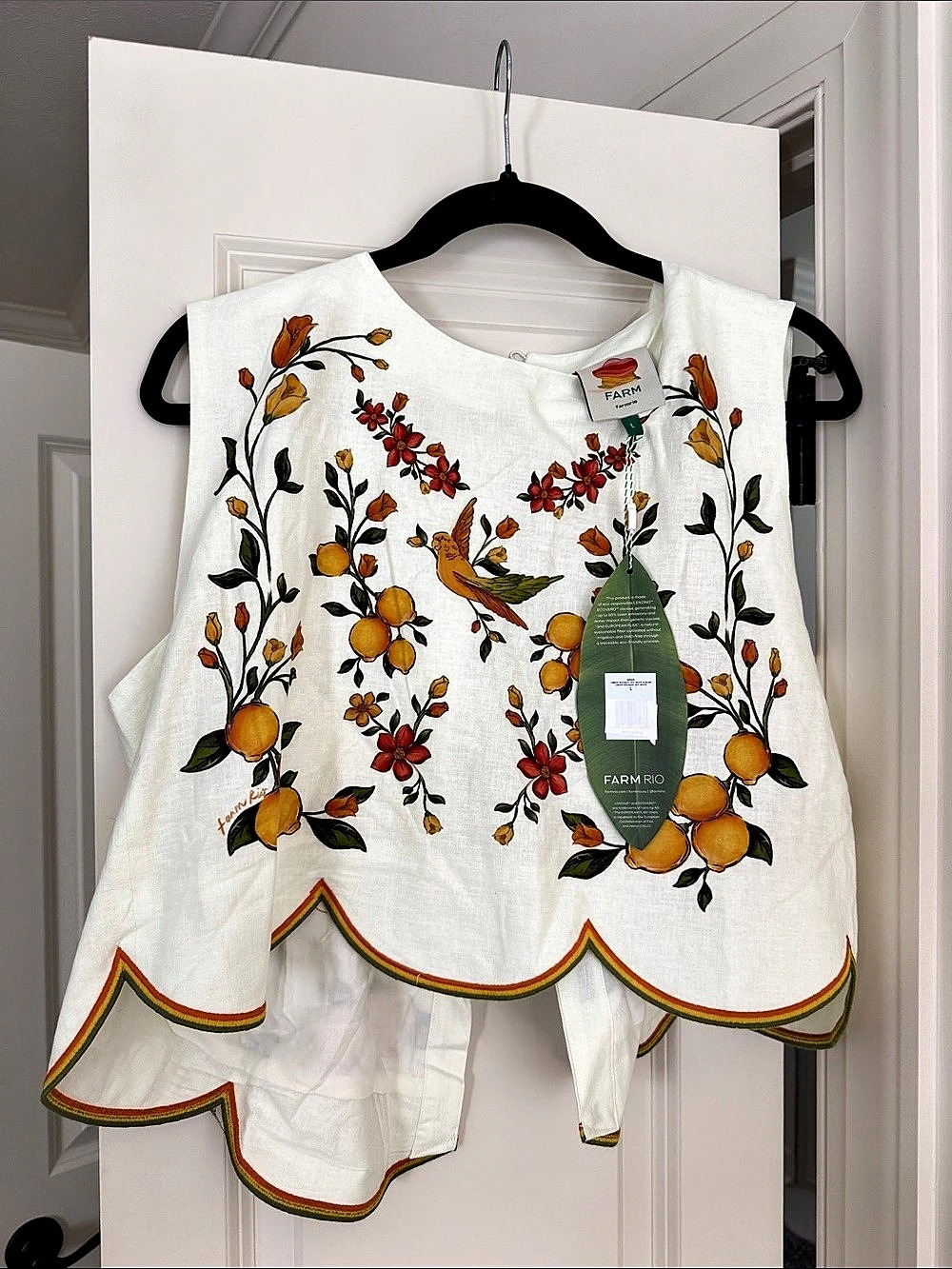 Farm Rio Lemon Bouquet Off-White Blouse White & Orange large